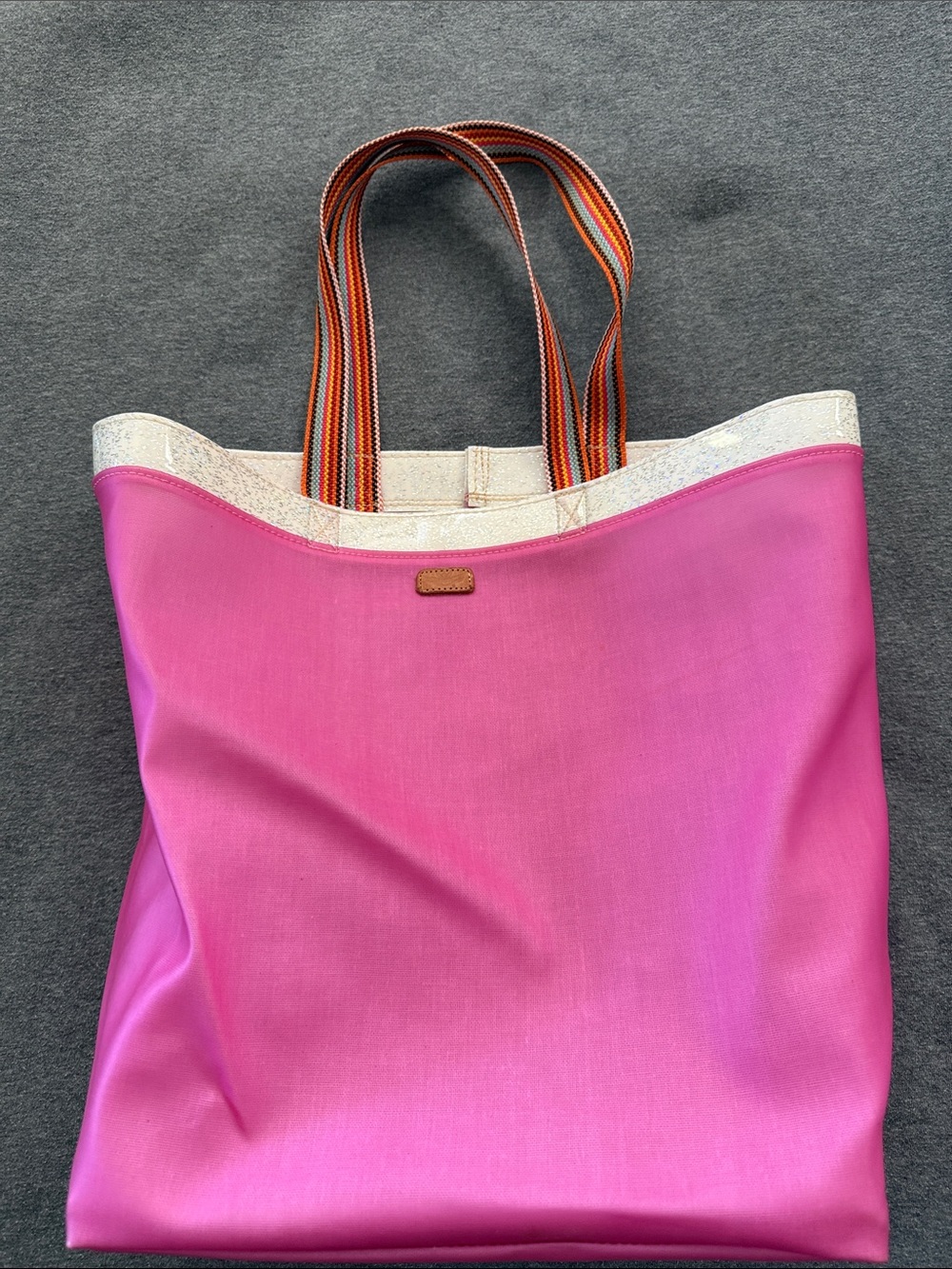Pink Canvas Tote Bag with Striped Handles Consuela slim tote